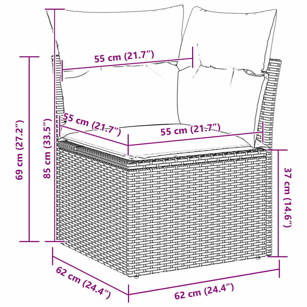 Set Pohovek S Polštářem S Úložištěm 7 Pcs Šedá Polyratan