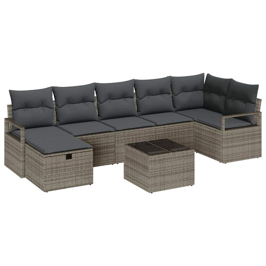 Set Pohovek S Polštářem S Úložištěm 8 Pcs Šedá Polyratan
