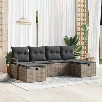 Set Pohovek S Polštářem S Úložištěm 6 Pcs Šedá Polyratan