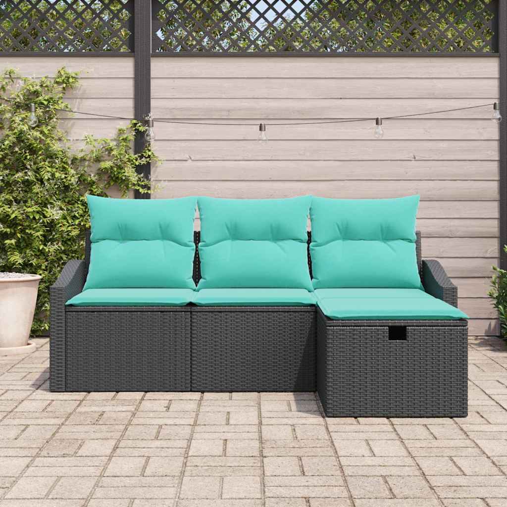 Set Pohovek 4 Ks Černá Poly Ratan