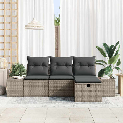 Sada Zahradních Pohovek S Polštářem 4 Pcs Šedá Poly Ratan