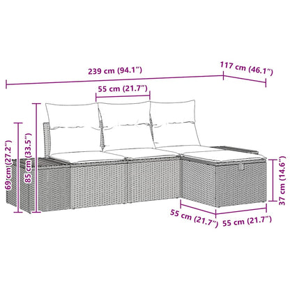 Sada Zahradních Pohovek S Polštářem 4 Pcs Šedá Poly Ratan