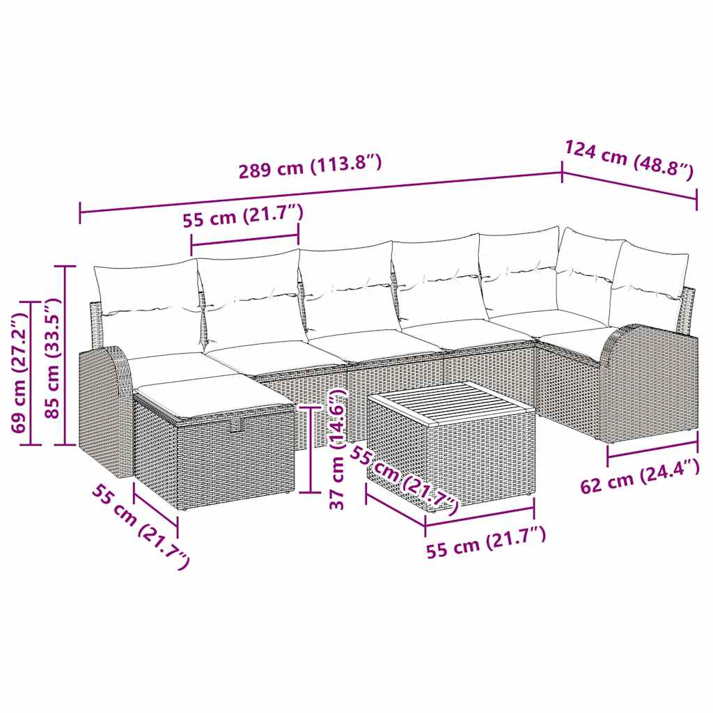 Sada Zahradních Pohovek S Polštářem 8 Pcs Šedá Polyratan