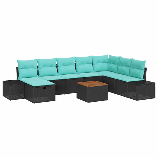 Sada Zahradních Pohovek 9 Ks Černá Poly Ratan