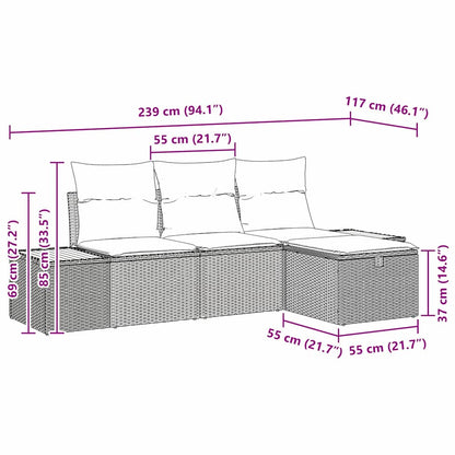 Sada Zahradních Pohovek S Polštářem 4 Pcs Šedá Poly Ratan