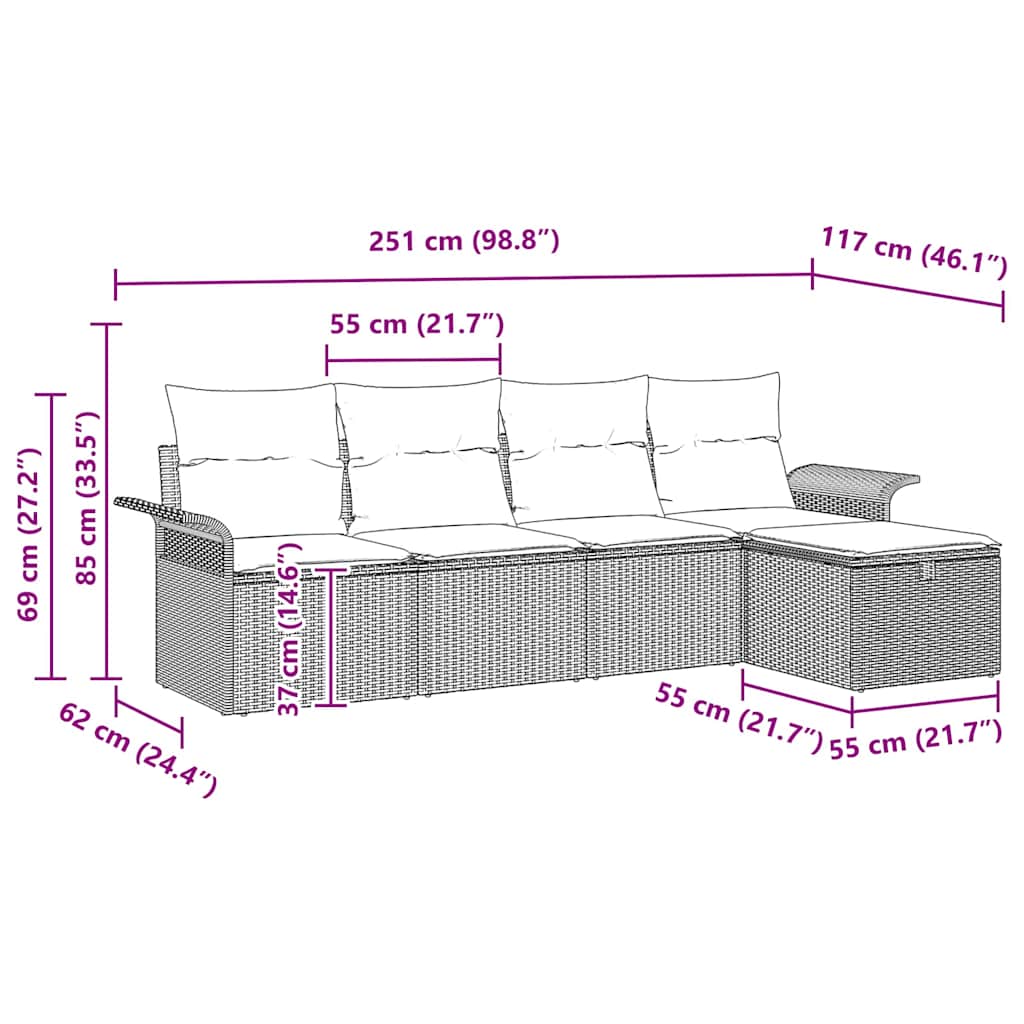 Sada Zahradních Pohovek 5 Ks Poly Ratan