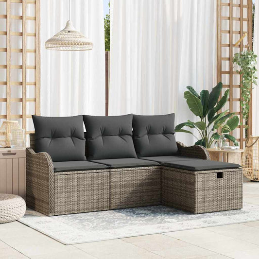 Sada Zahradních Pohovek S Polštářem 4 Pcs Šedá Poly Ratan