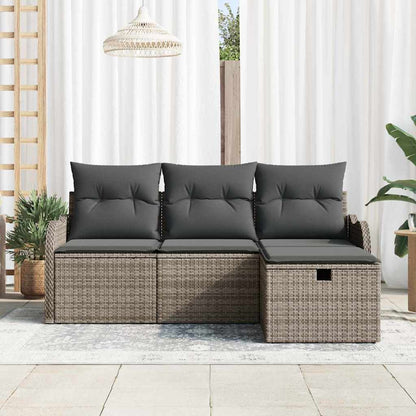 Sada Zahradních Pohovek S Polštářem 4 Pcs Šedá Poly Ratan