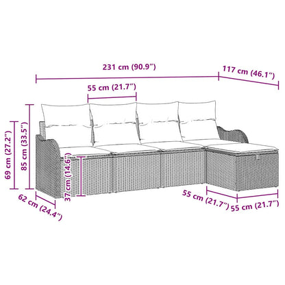 Sada Zahradních Pohovek S Polštářem 5 Pcs Šedá Poly Ratan