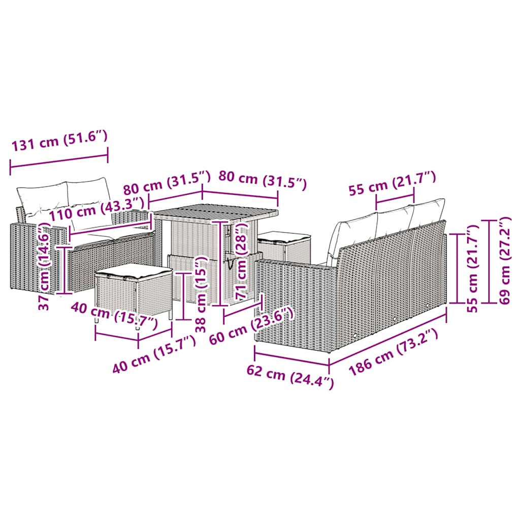 Sada Zahradních Pohovek S Polštářem 8 Pcs Polyratan
