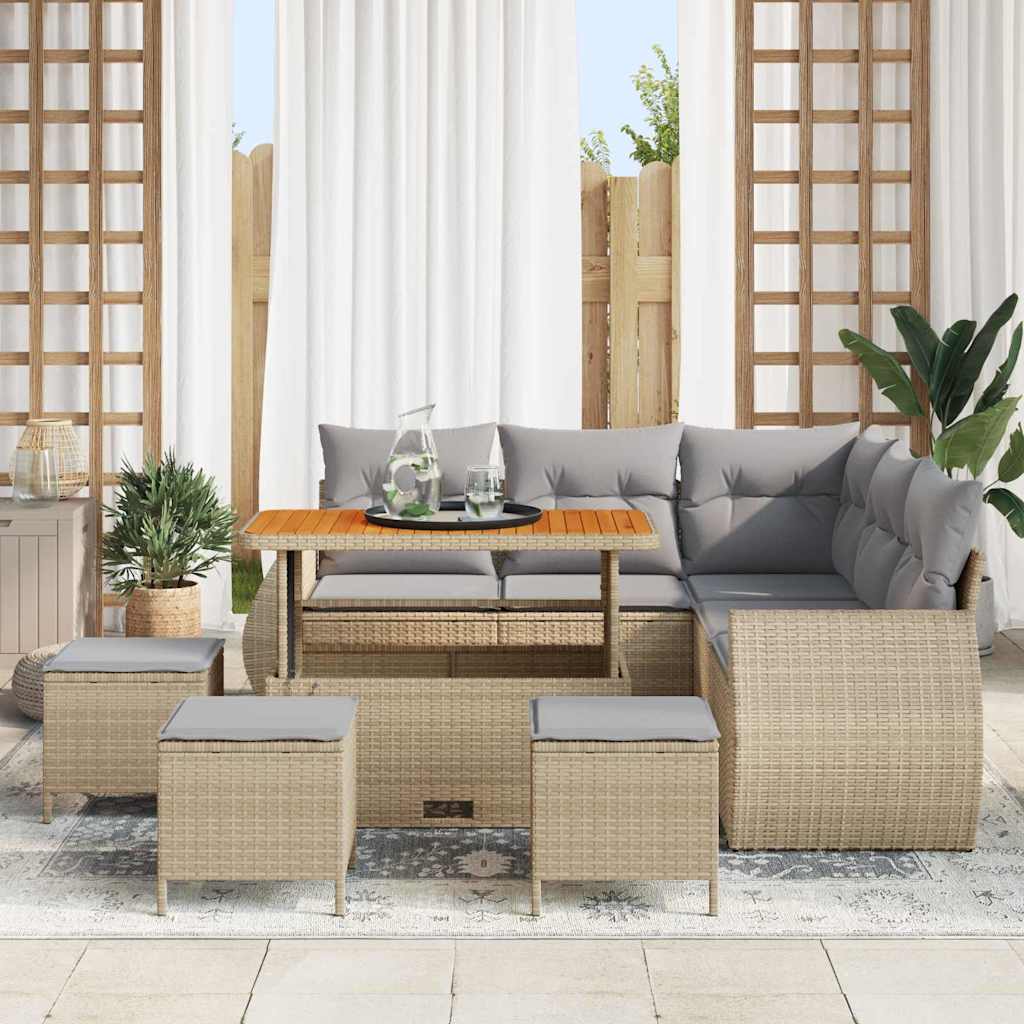 Sada Zahradních Pohovek 9 Ks Béžová Polyratan