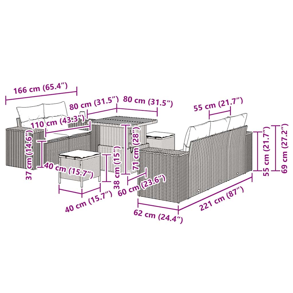 Sada Zahradních Pohovek 8 Pcs Polyratan