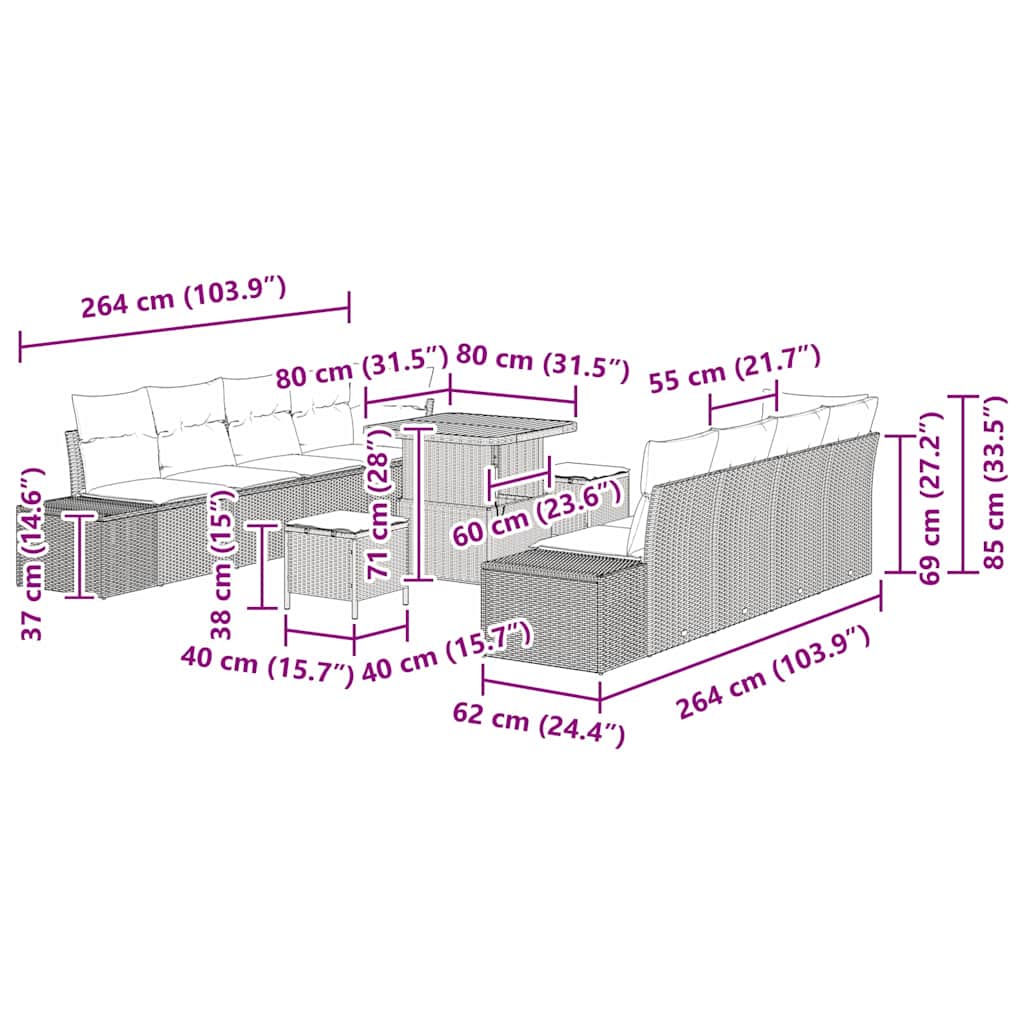 Sada Zahradních Pohovek 11 Ks Polyratan