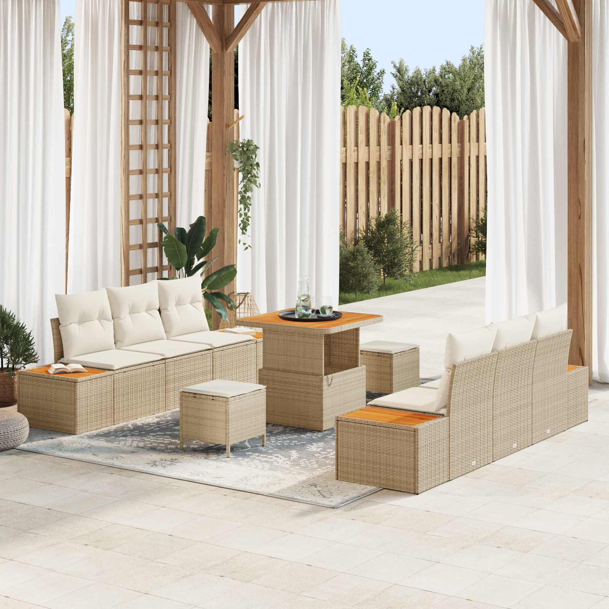 Sada Zahradních Pohovek 9 Ks 8-Počet Míst Béžová A Krémová