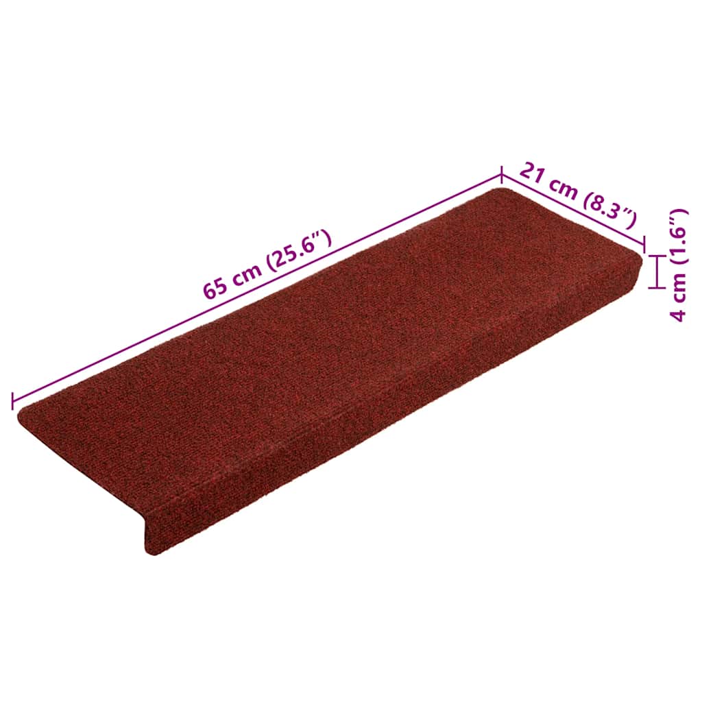 Schodové Rohože Samolepicí 20 Ks 65 X 21 X 4 Cm Bordó Červená S Obdélníkovým Okrajem