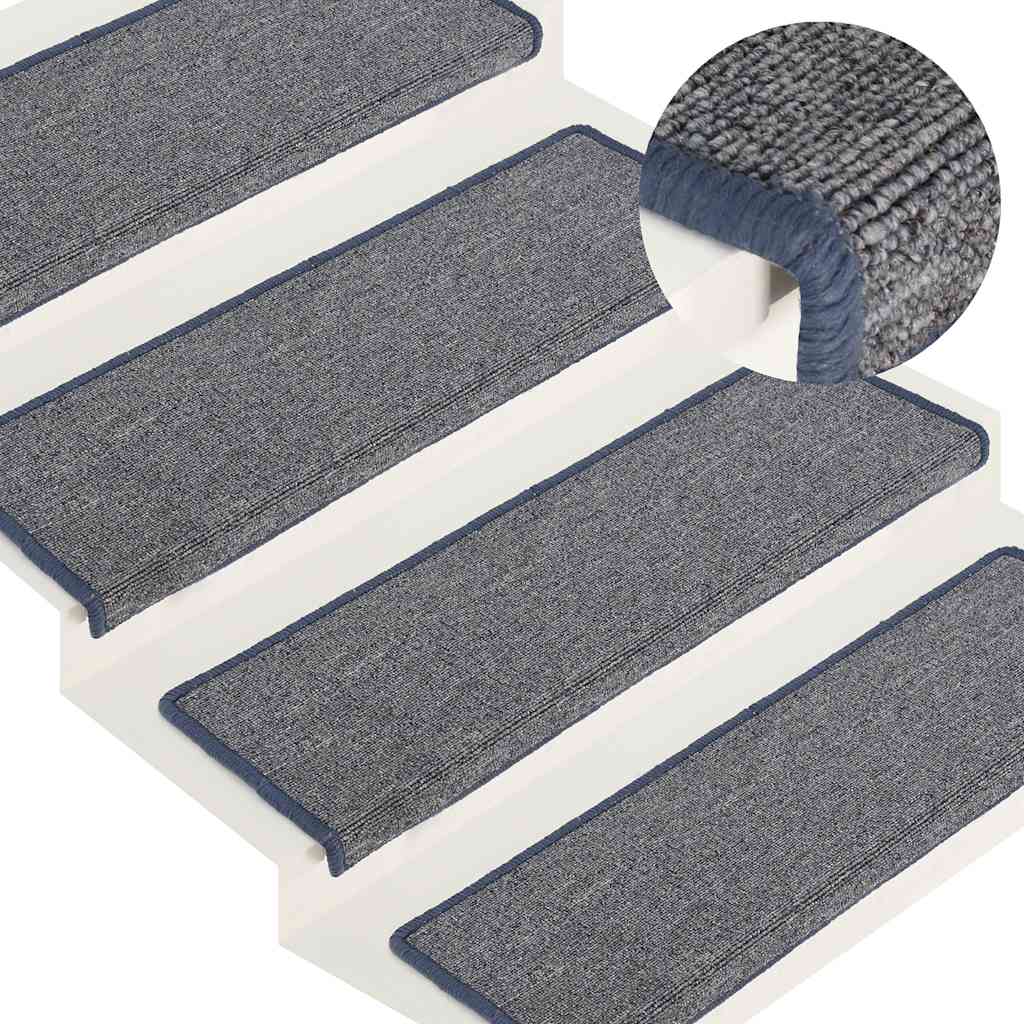 Schodové Rohože 15 Ks Světle Šedé A Modré S Obdélníkovým Okrajem
