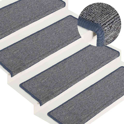 Schodové Rohože 15 Ks Světle Šedé A Modré S Obdélníkovým Okrajem