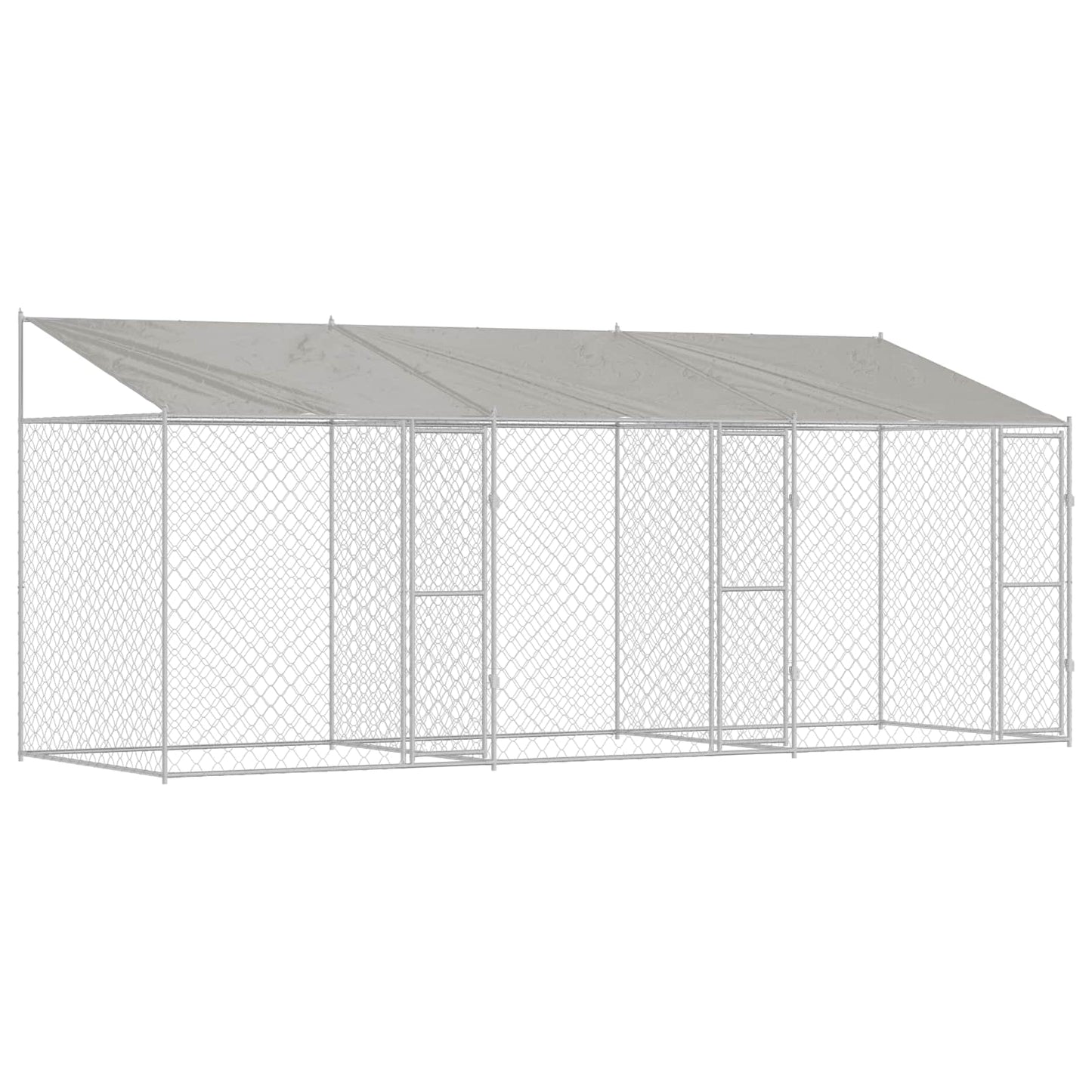 Psí Klec S Střechou Stříbrná 600 X 200 X 256 Cm Ocel A Pe