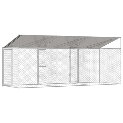 Psí Klec S Střechou Stříbrná 600 X 200 X 256 Cm Ocel A Pe