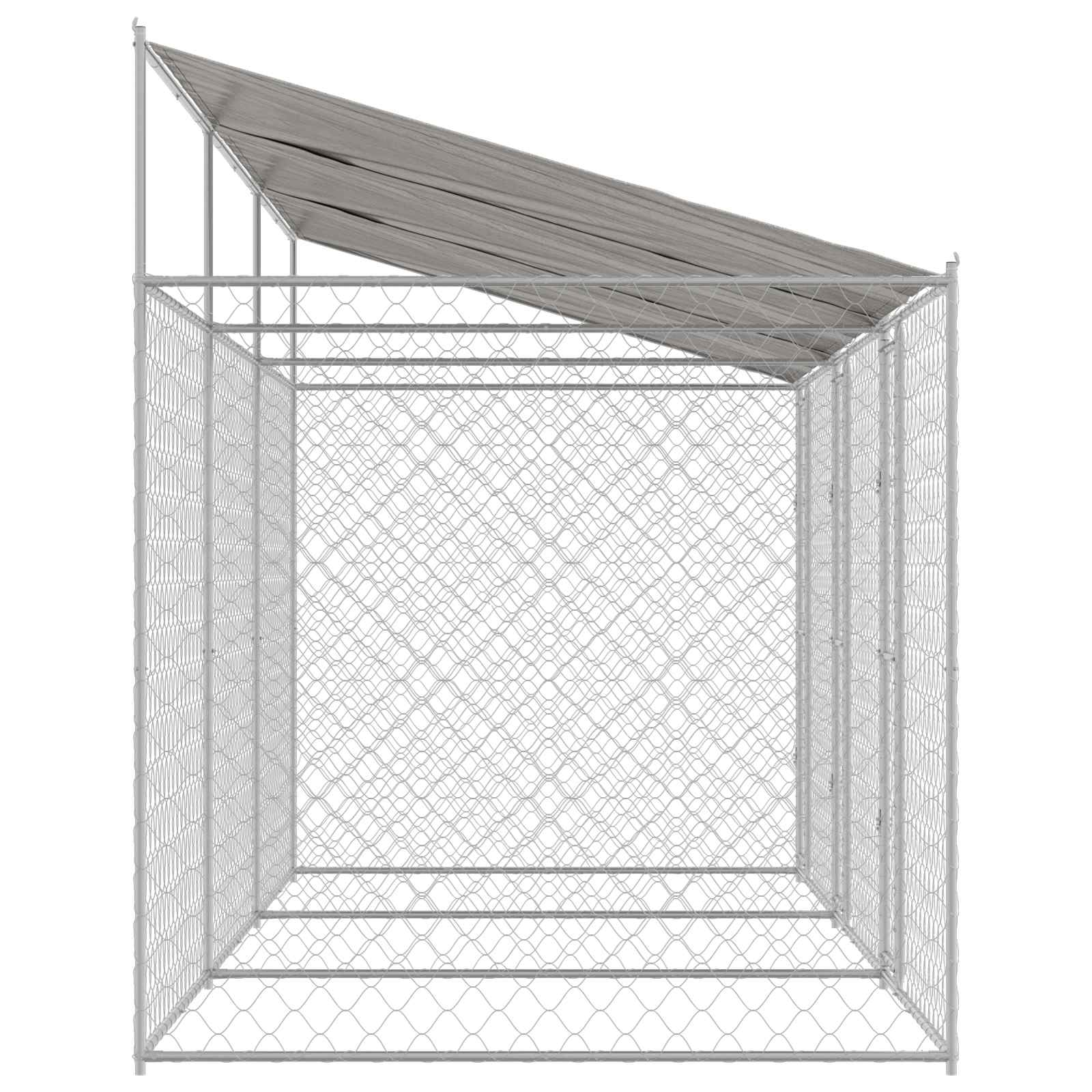Psí Klec S Střechou Stříbrná 600 X 200 X 256 Cm Ocel A Pe