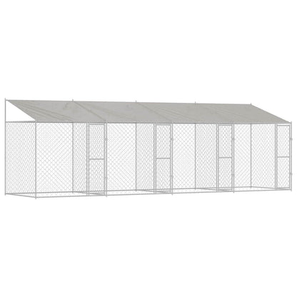 Psí Klec S Střechou Stříbrná 800 X 200 X 256 Cm Ocel A Pe