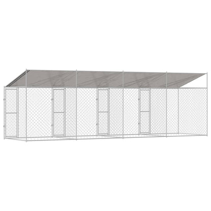 Psí Klec S Střechou Stříbrná 800 X 200 X 256 Cm Ocel A Pe