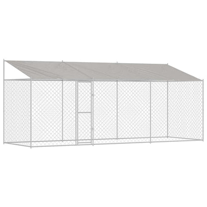 Psí Klec S Střechou Stříbrná 600 X 200 X 256 Cm Ocel A Pe