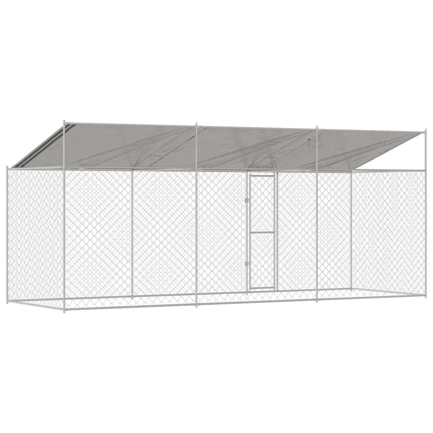 Psí Klec S Střechou Stříbrná 600 X 200 X 256 Cm Ocel A Pe