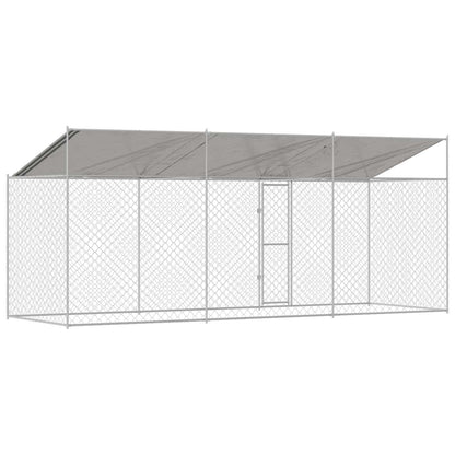 Psí Klec S Střechou Stříbrná 600 X 200 X 256 Cm Ocel A Pe