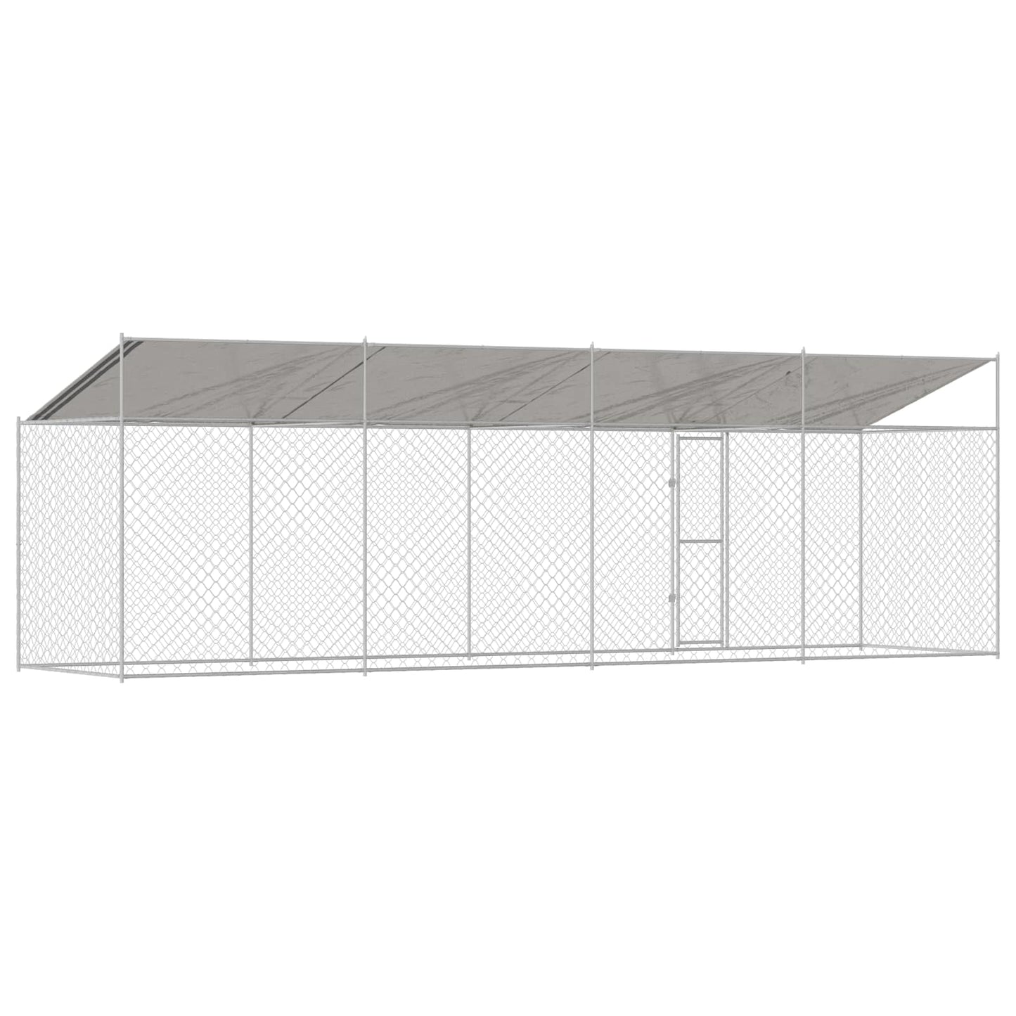 Psí Klec S Střechou Stříbrná 800 X 200 X 256 Cm Ocel A Pe
