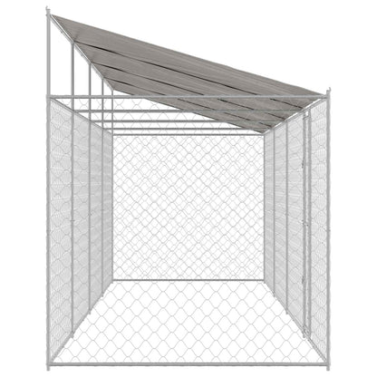 Psí Klec S Střechou Stříbrná 800 X 200 X 256 Cm Ocel A Pe