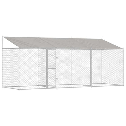 Psí Klec S Střechou Stříbrná 600 X 200 X 256 Cm Ocel A Pe