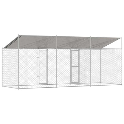 Psí Klec S Střechou Stříbrná 600 X 200 X 256 Cm Ocel A Pe