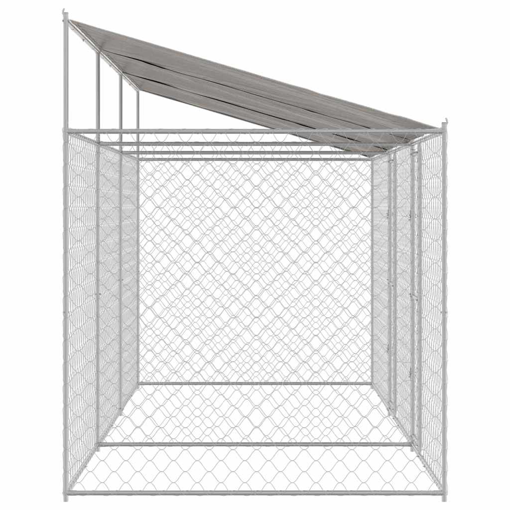Psí Klec S Střechou Stříbrná 600 X 200 X 256 Cm Ocel A Pe