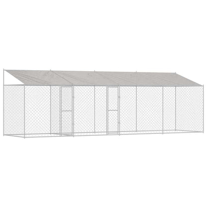 Psí Klec S Střechou Stříbrná 800 X 200 X 256 Cm Ocel A Pe