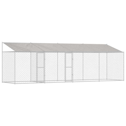 Psí Klec S Střechou Stříbrná 800 X 200 X 256 Cm Ocel A Pe