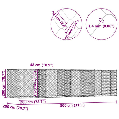 Klec Pro Psa Stříbrná 800 X 200 X 200 Cm Pozinkovaná Ocel