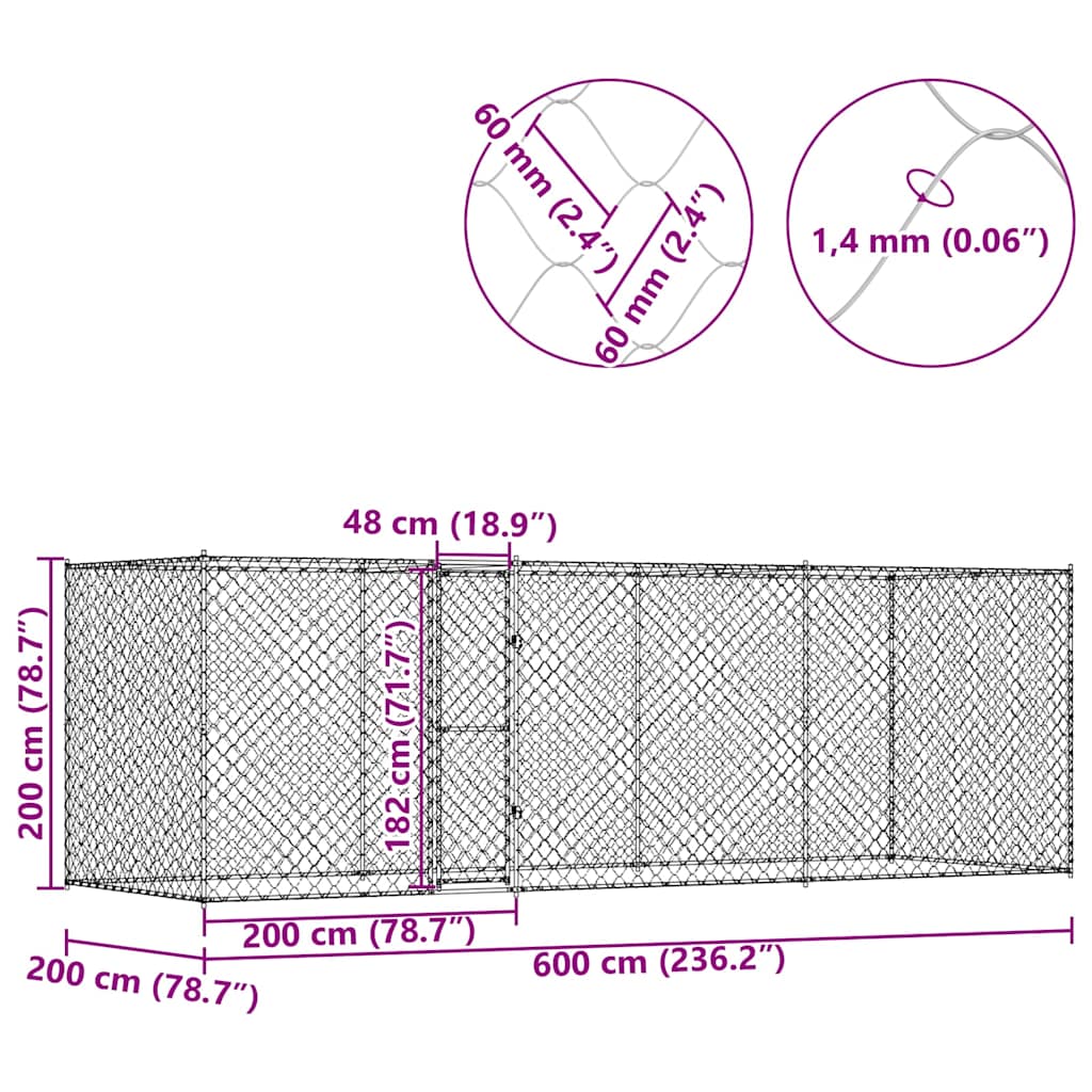 Klec Pro Psa Stříbrná 600 X 200 X 200 Cm Pozinkovaná Ocel