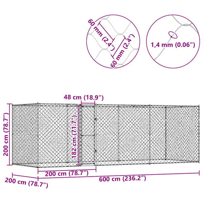 Klec Pro Psa Stříbrná 600 X 200 X 200 Cm Pozinkovaná Ocel