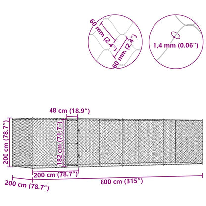 Klec Pro Psa Stříbrná 800 X 200 X 200 Cm Pozinkovaná Ocel