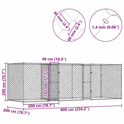 Klec Pro Psa Stříbrná 600 X 200 X 200 Cm Pozinkovaná Ocel