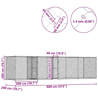 Klec Pro Psa Stříbrná 800 X 200 X 200 Cm Pozinkovaná Ocel