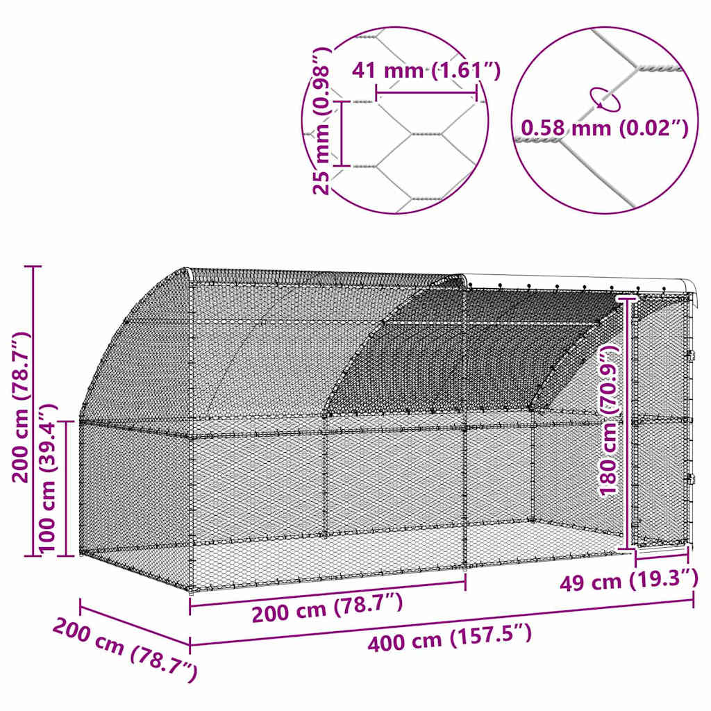 Klec Pro Kuřata S 1 Dvířky 2 Ks Stříbrná 400X200X200Cm
