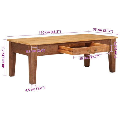 Konferenční Stolek Hnědá 110 X 55 X 40 Cm Masivní Mangové Dřevo