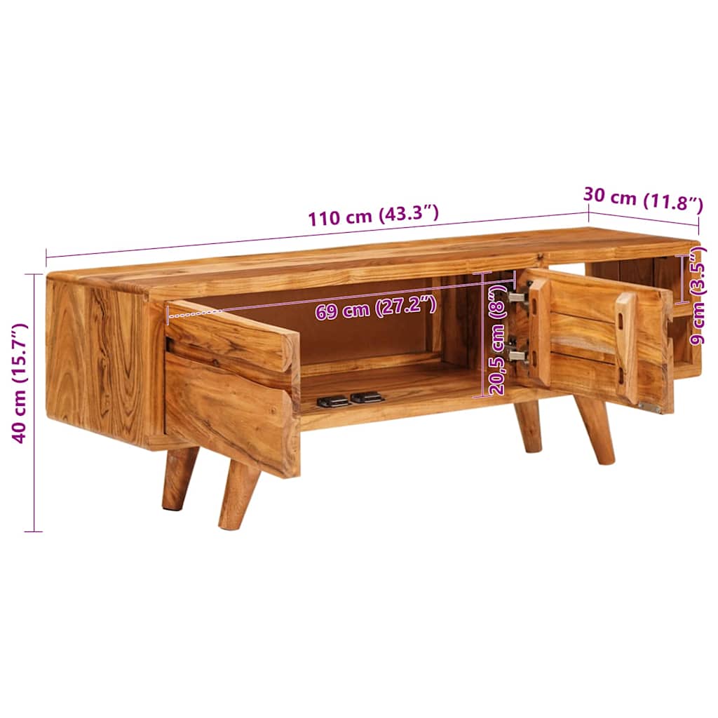 Televizní Skříň Hnědá 110 X 30 X 40 Cm Masivní Akátové Dřevo