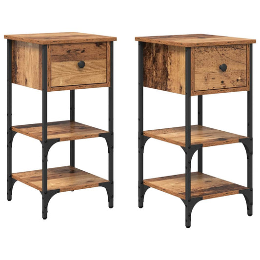 Noční Skříňka 2 Pcs Hnědá 33,5 X 36 X 70 Cm Dřevěný Materiál