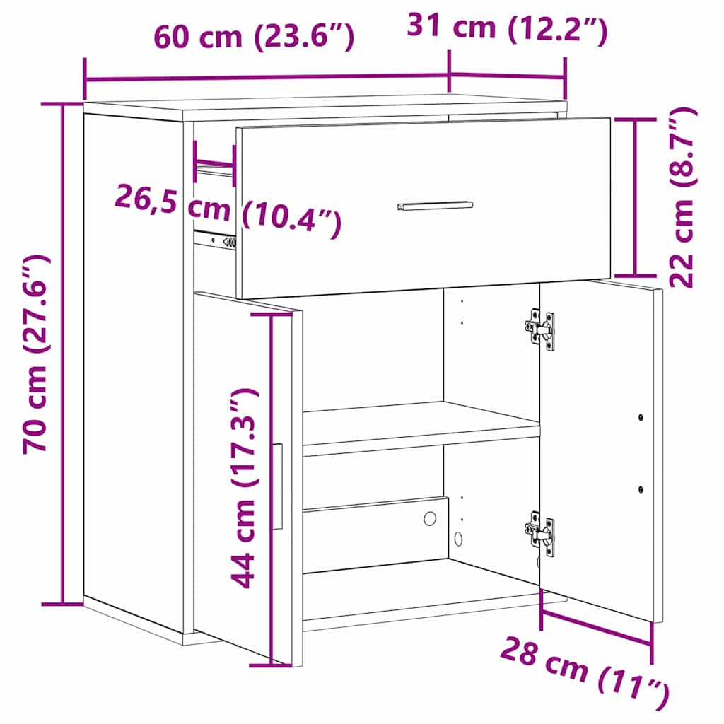 Servírovací Skříň Staré Dřevo 60 X 31 X 70 Cm Kompozitní Dřevo