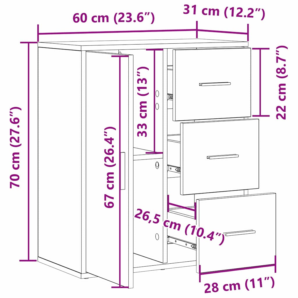 Servírovací Skříň Staré Dřevo 60 X 31 X 70 Cm Kompozitní Dřevo