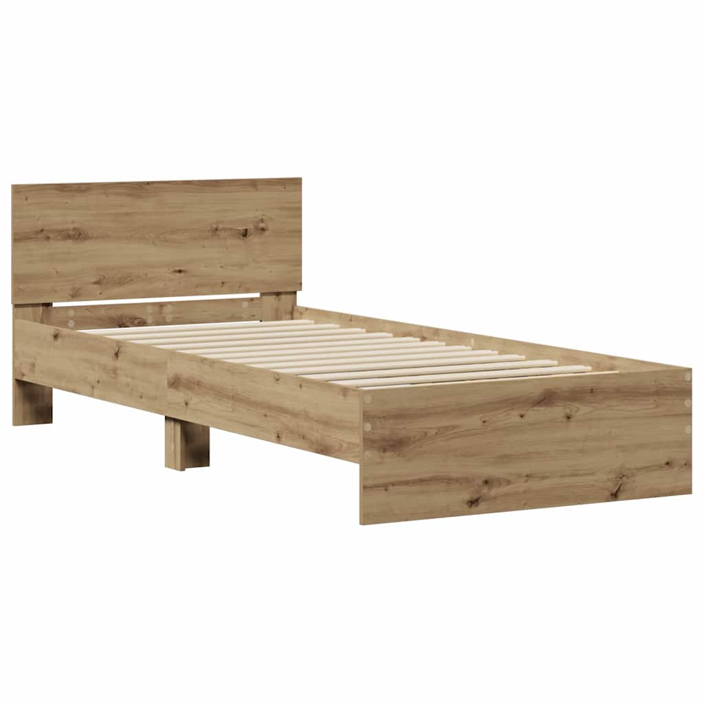 Rám Postele S Čelo Artisanový Dub 90 X 200 Cm Kompozitní Dřevo