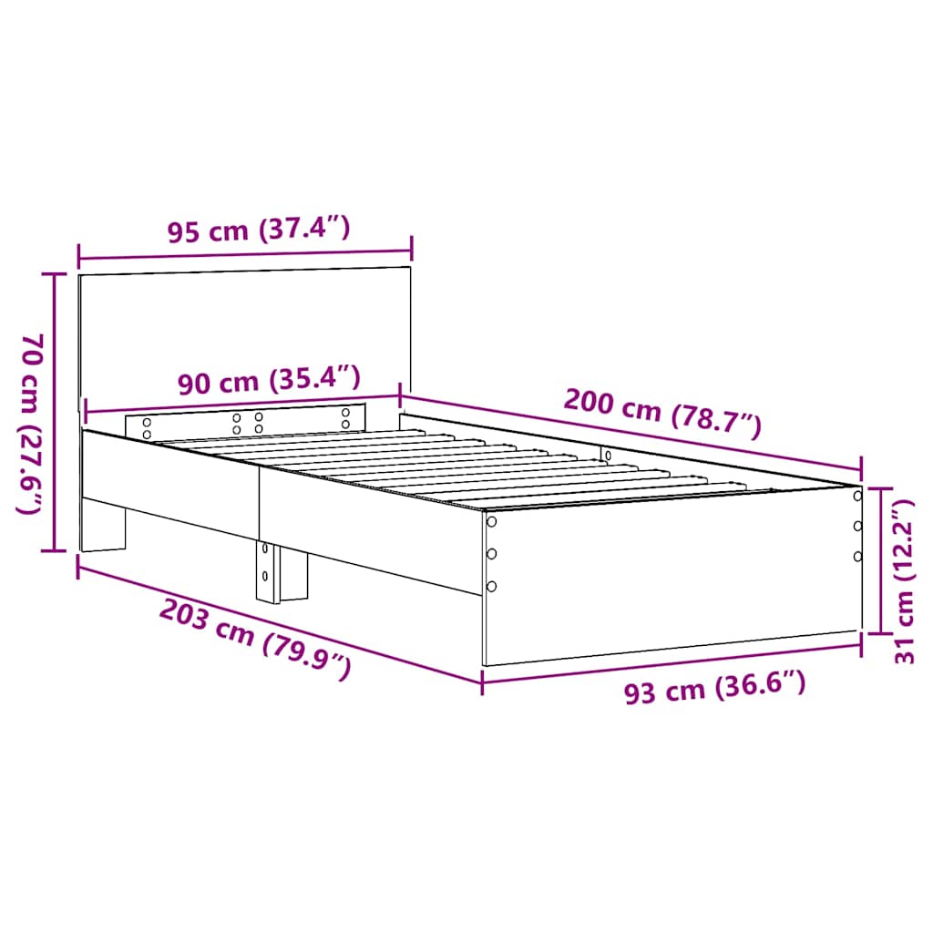 Rám Postele S Čelo Artisanový Dub 90 X 200 Cm Kompozitní Dřevo